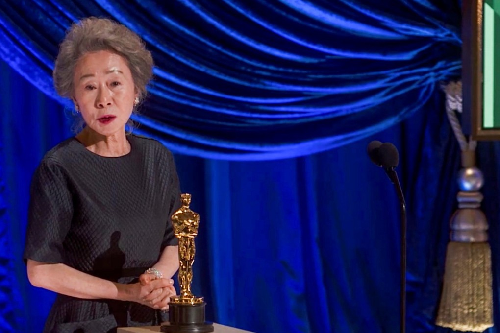 Yuh-Jung Youn accepts the Oscar for best actress in a supporting role. Photo: Reuters