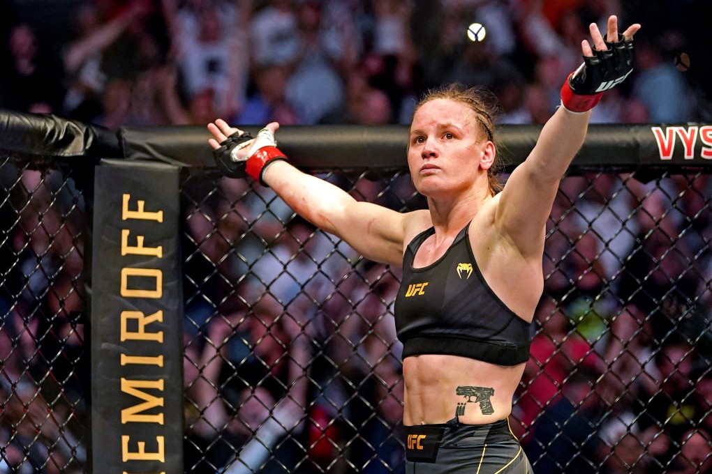 Valentina Shevchenko gestures to the crowd at UFC 261. Photo: Jasen Vinlove/USA TODAY Sports