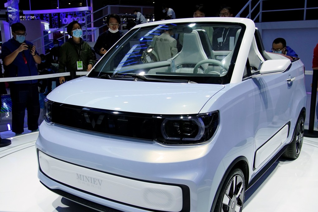 A Wuling MINI EV car on display at the Auto Shanghai show on April 19, 2021. Photo: Reuters