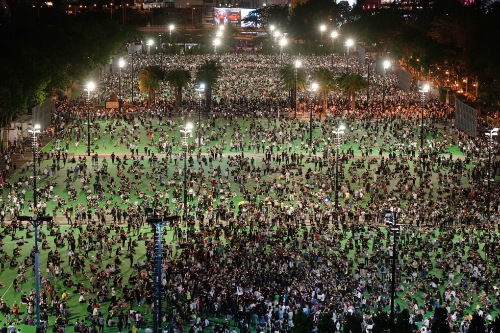 Thousands turned up at Hong Kong’s Victoria Park for the annual Tiananmen Square candlelight vigil last June despite police rejecting organisers’ application. Photo: Robert Ng