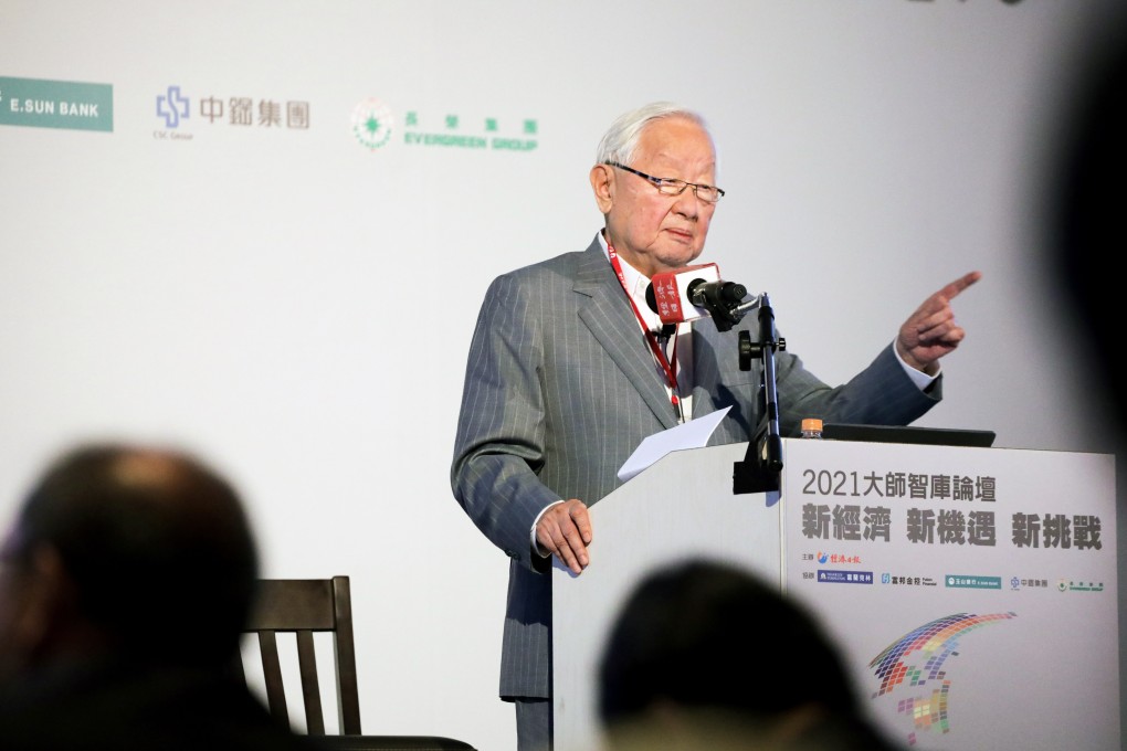 TSMC founder Morris Chang seen speaking at a forum in Taipei on April 21, 2021, where he called on the Taiwan government to hold on tightly to its chip expertise. Photo: Bloomberg