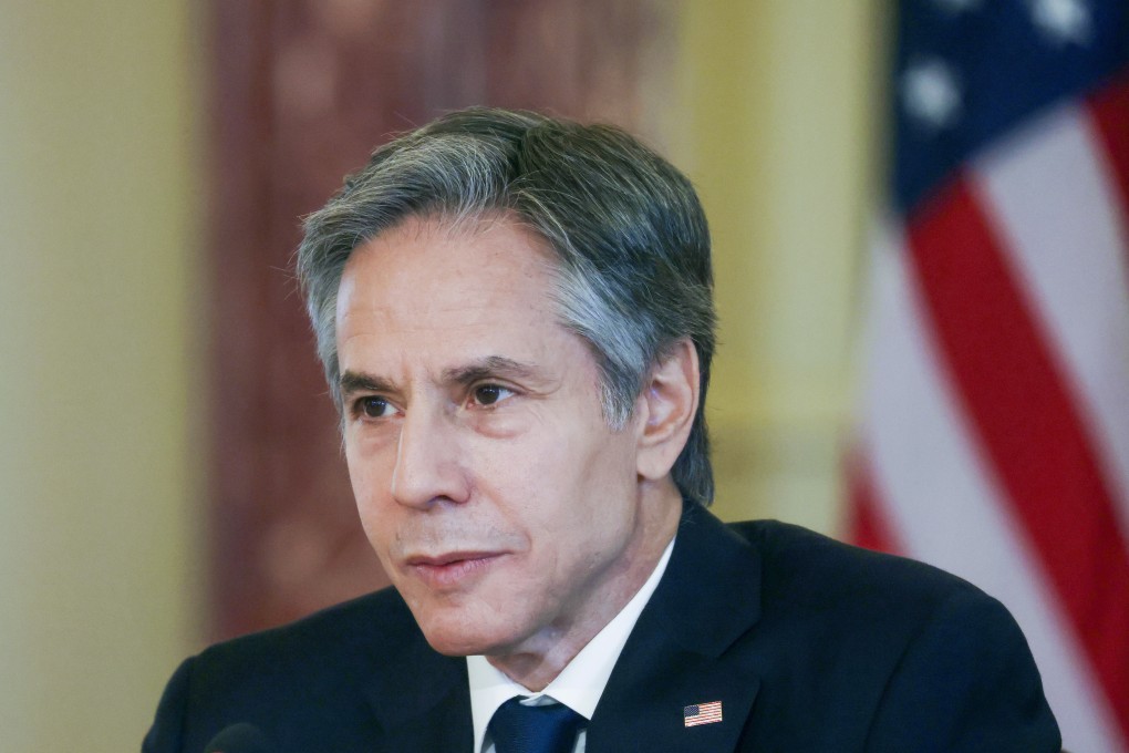 US Secretary of State Antony Blinken takes part in a virtual bilateral meeting with Kenyan President Uhuru Kenyatta at the State Department in Washington on Tuesday. Photo: AP
