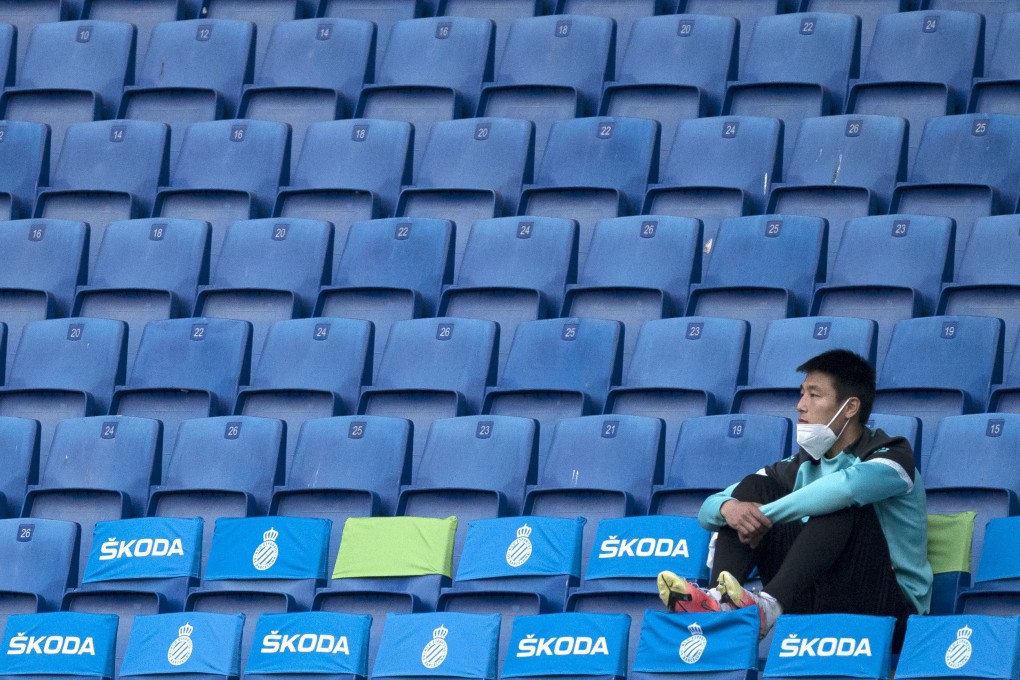 Espanyol’s Wu Lei watches the Spanish Segunda Division match against Las Palmas from the stands. Photo: Xinhua