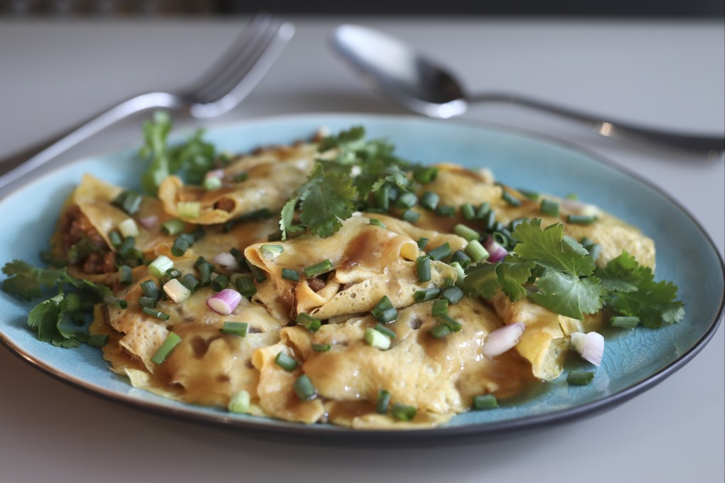 Susan Jung’s Chinese omelette with pork, shrimp and snow peas. Photography: SCMP / Jonathan Wong. Styling: Nellie Ming Lee. Kitchen: courtesy of Wolf at House of Madison