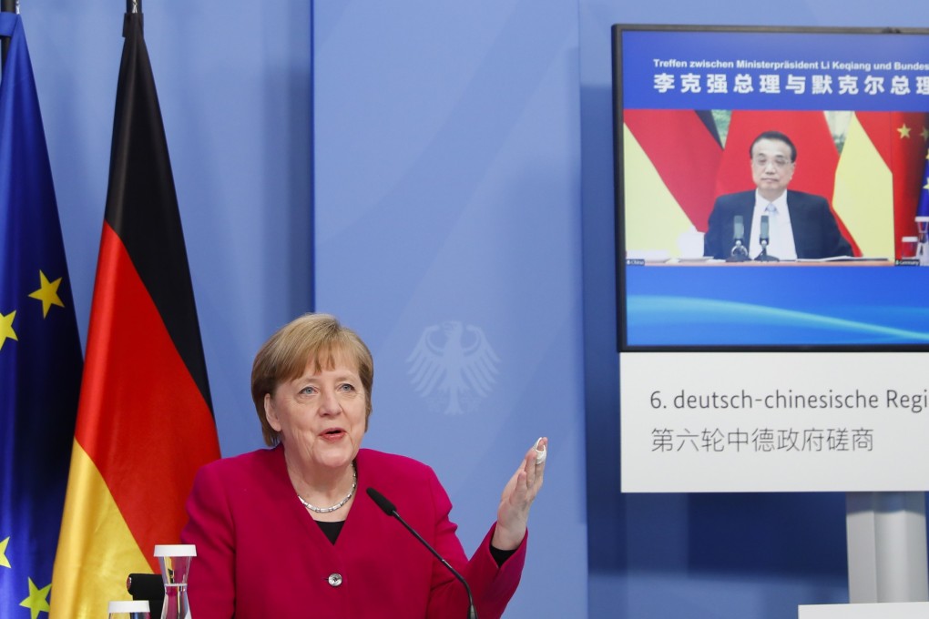 German Chancellor Angela Merkel and Chinese Premier Li Keqiang hold virtual talks on Wednesday. Photo: EPA-EFE