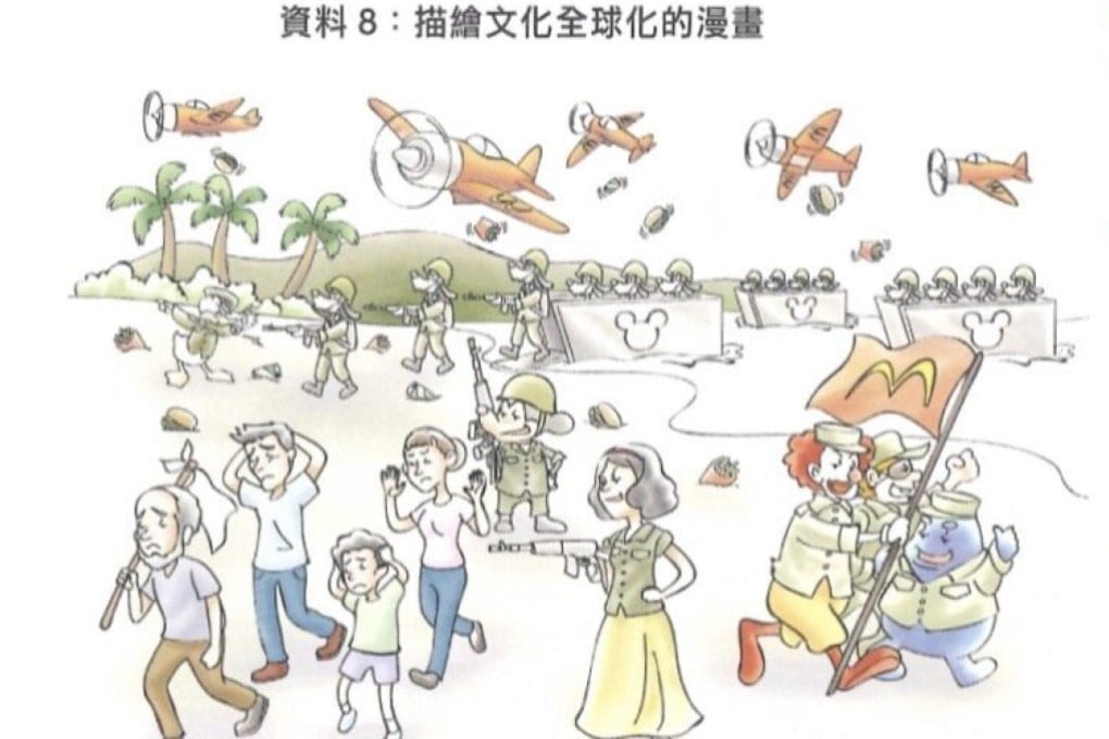 A political cartoon forms part of the new teaching materials produced by local publisher Marshall Cavendish Education. Photo: Chan Ho-Him