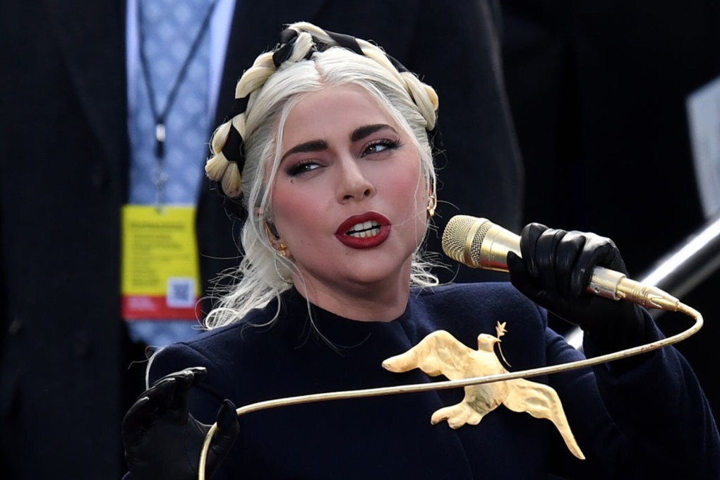 Lady Gaga sings the national anthem at Joe Biden’s inauguration in Washington in January. Photo: TNS