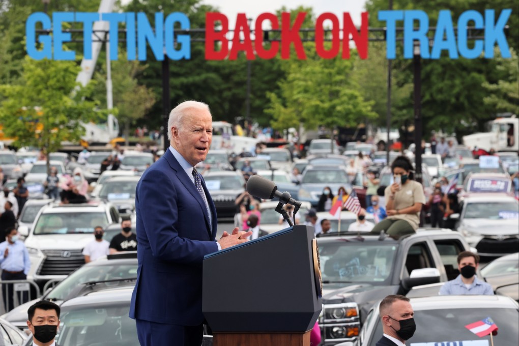 US President Joe Biden speaks at a drive-in car rally in Duluth, Georgia to celebrate his 100th day in office. Photo: Reuters