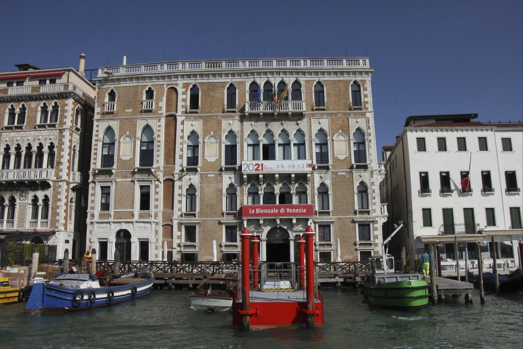 An advert for the Biennale Architettura 2021 on Venice’s Palazzo San Giustinian in Italy. Photo: John Brunton