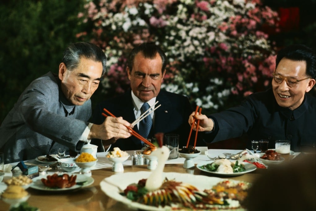 Chinese Premier Zhou Enlai, Richard Nixon and Shanghai Communist Party leader Chang Chun-chiao attend a farewell banquet for the US president at the end of his 1972 visit to China. Photo: Bettmann Archive/Getty Images