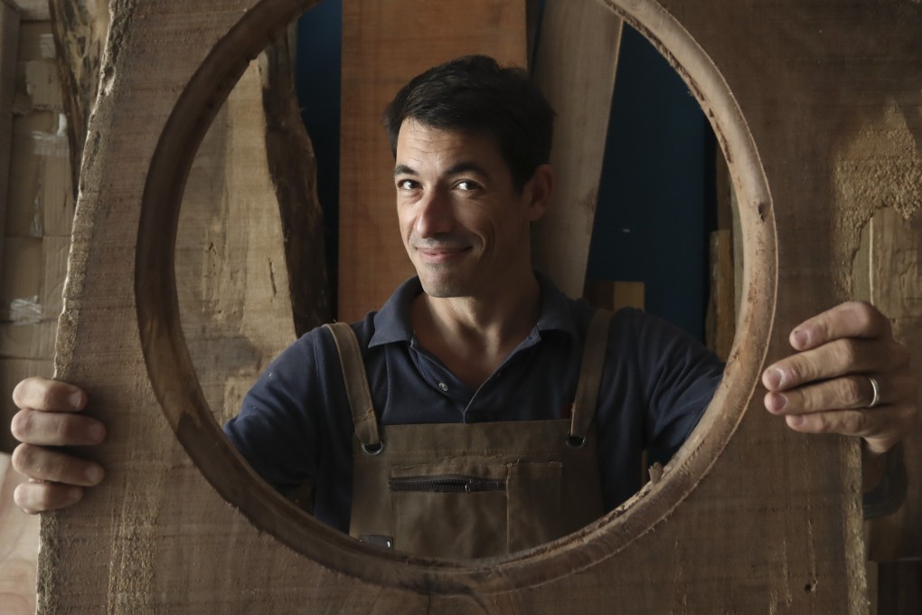 French carpenter Franck Vidal at his workshop in Mui Wo, Lantau. He left the corporate world to follow his passion for woodworking. Photo: Jonathan Wong