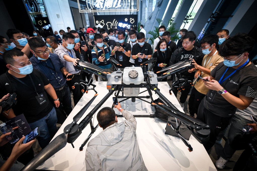 DJI’s new crop protection drone T30 at a launch ceremony in Shenzhen, China. Photo: Xinhua