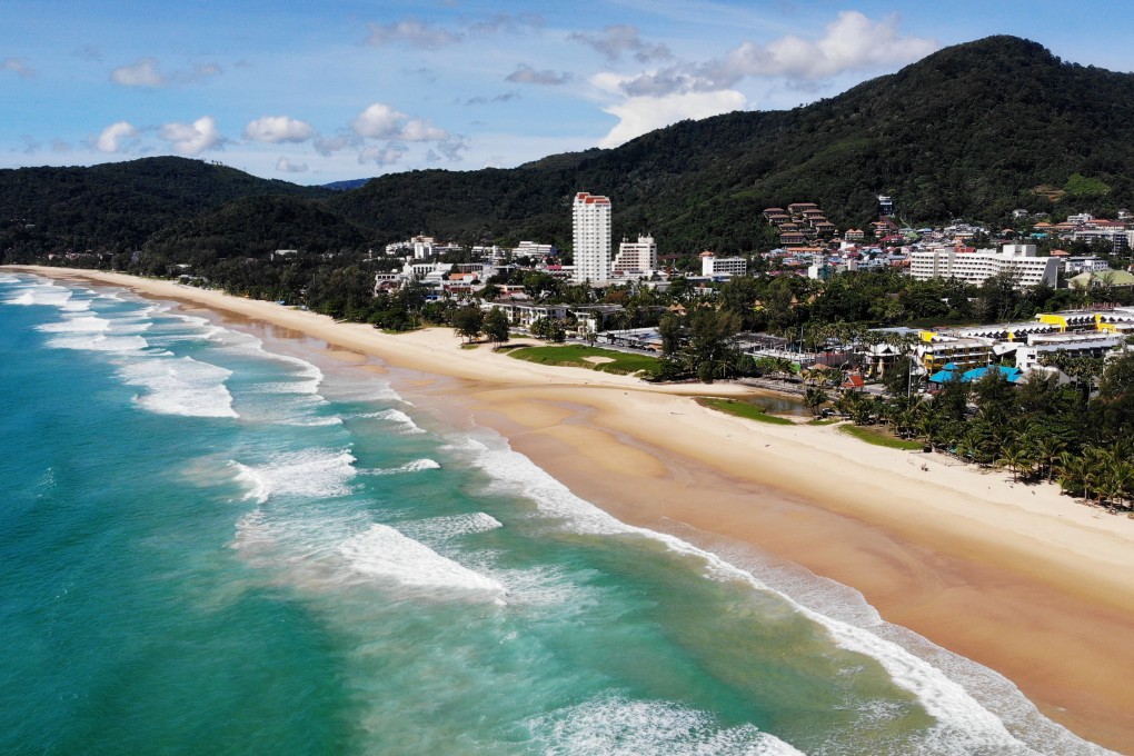 An unusually quiet Karon beach in Phuket. The Thai holiday island reopens to fully vaccinated travellers from July 1. Photo: AFP