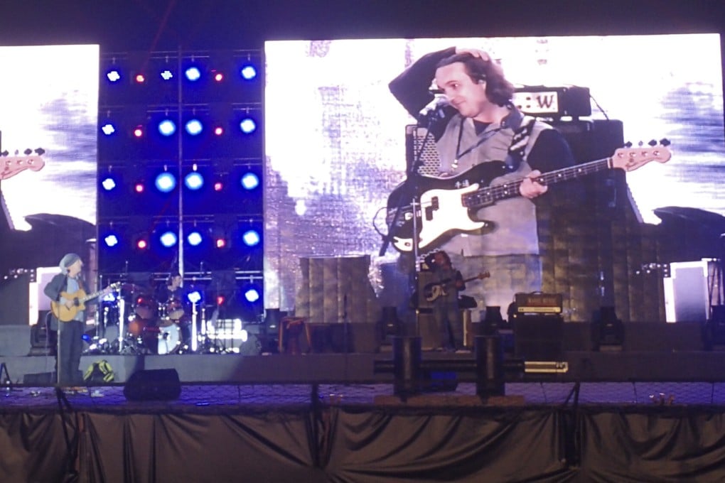 British bassist Thomas Bird on the big screen at a New Year’s Eve concert in Zhuhai, China, in 2014. Photo: Courtesy of Thomas Bird