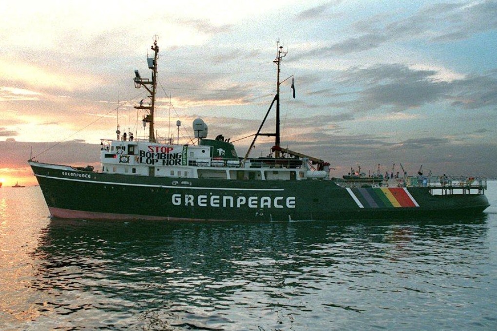 The MV Greenpeace, a 58-metre converted tugboat carrying 32 passengers from 18 countries, during a three-day stopover in Manila, the Phillipines in June, 1996.                       Photo: AFP