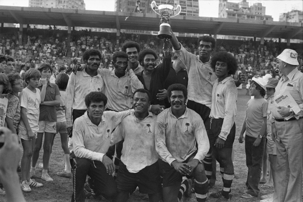 Fiji celebrate winning the Hong Kong Rugby Sevens at Hong Kong Football Club in May, 1977. The Pacific island has many connections with Hong Kong and China. Photo: SCMP