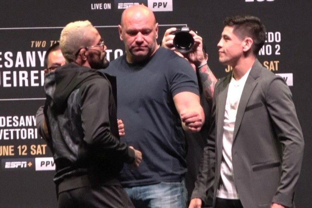 Deiveson Figueiredo (left) and Brandon Moreno face off. Photos: Drake Riggs