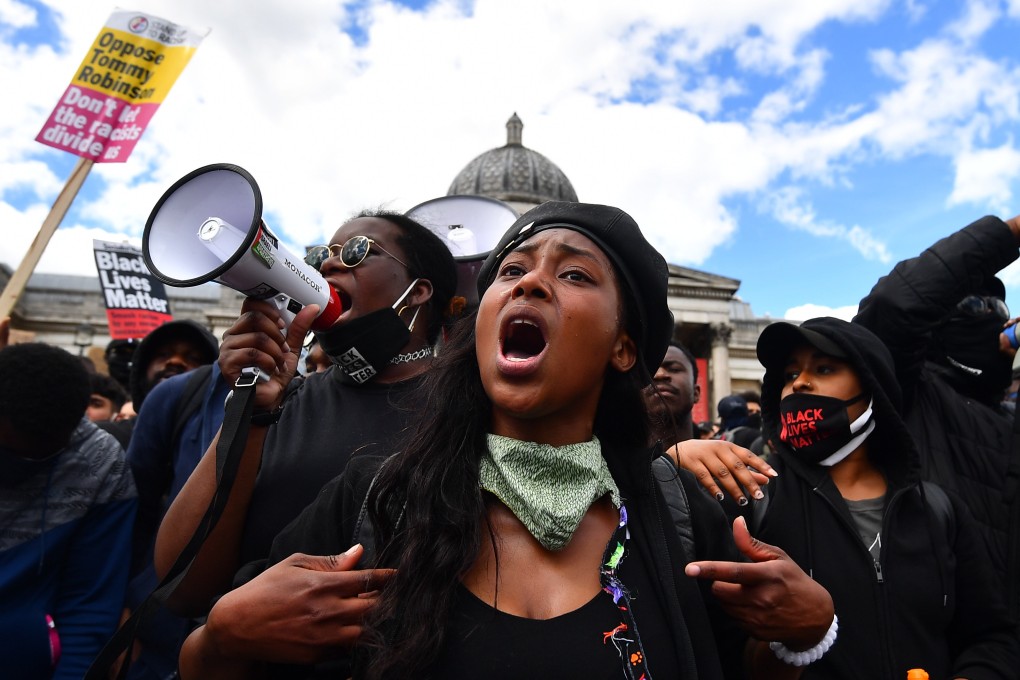 Black Lives Matter activist Sasha Johnson, centre, is in a critical condition in a London hospital after being shot in the head on May 23.