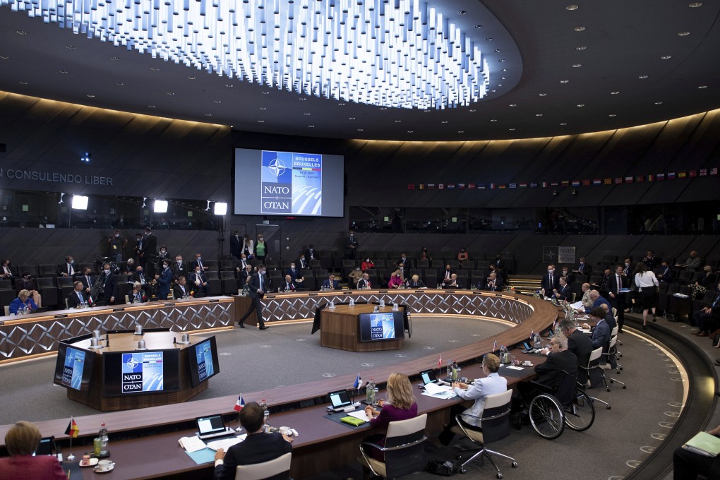 Nato leaders at a plenary session at the North Atlantic Treaty Organization headquarters in Brussels on Monday. The 30-nation alliance discussed increasingly tense relations with China as part of its agenda. Photo: AP