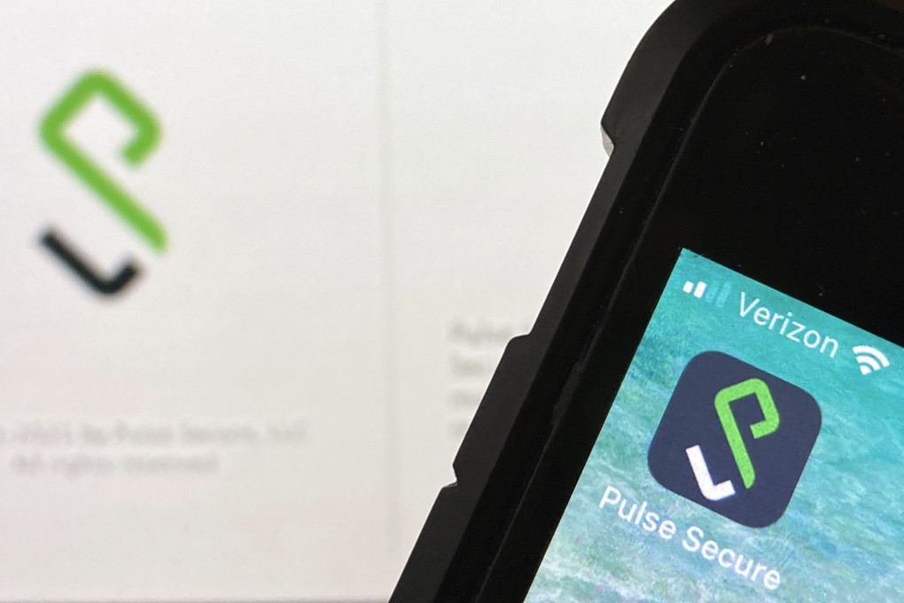 An Icon for the Pulse Secure smartphone app, right, and a computer desktop info page seen on June 14. Suspected state-backed Chinese hackers penetrated the computer systems of critical US entities by exploiting widely used Pulse Connect Secure networking devices in what cybersecurity experts are calling a major Chinese cyberespionage campaign, an episode that’s gone largely under the radar amid the clamor of worsening ransomware attacks. Photo: AP