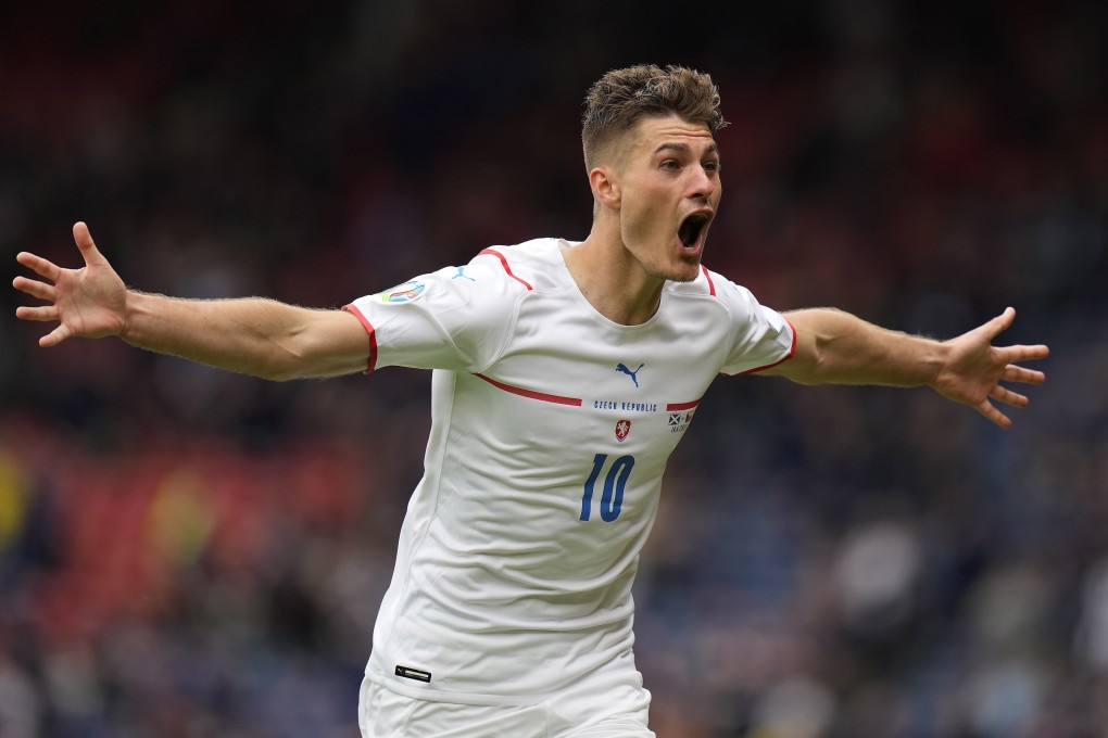 Patrik Schick of the Czech Republic celebrates after scoring against Scotland at Uefa Euro 2020. Photo: EPA