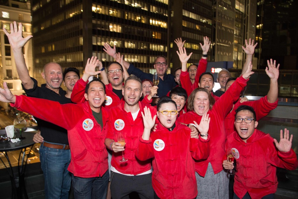 Delegates celebrate after Hong Kong secured the 2022 Gay Games on November 3, 2017. Hong Kong’s successful bid is the first time the event will come to Asia. Photo: AFP
