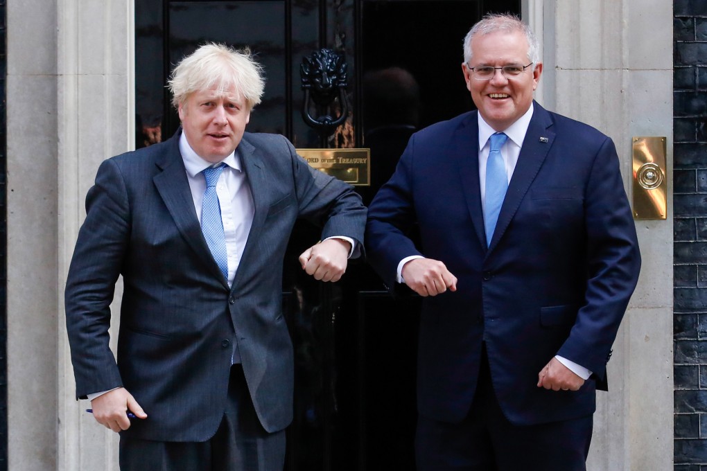 UK Prime Minister Boris Johnson and his Australian counterpart Scott Morrison. Photo: Bloomberg