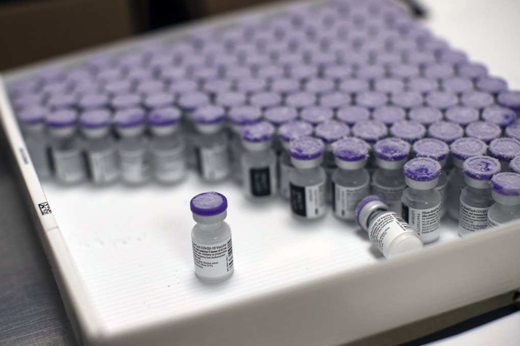Vials of the Comirnaty Covid-19 vaccine developed by Pfizer/BioNTech are seen defrosting in a hospital earlier this year. Photo: AP
