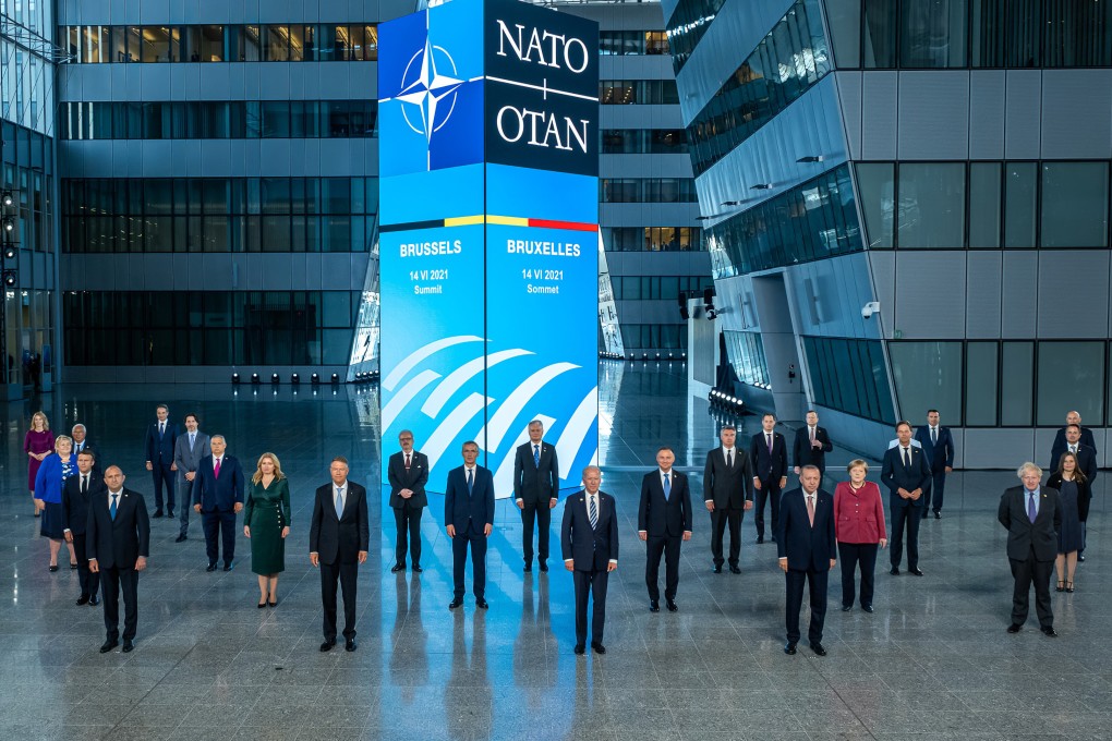 Leaders of the North Atlantic Treaty Organization (Nato) pose for a group photo at Nato headquarters in Brussels, Belgium, on Monday. Photo: Xinhua