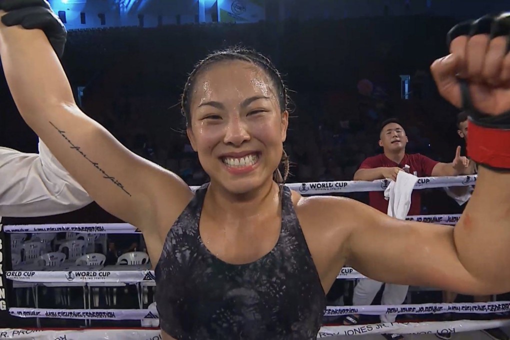 Ramona Pascual celebrates her first-round victory at iKon 7 in Mexico.