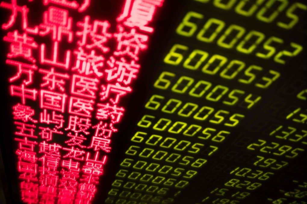 Stock price movements are seen on a screen at a securities company in Beijing on March 23, 2018. Benchmarks in Shanghai and Hong Kong hit a three-week low on June 16. Photo: AFP