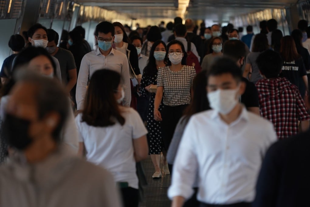 The coronavirus pandemic has compelled social distancing, giving a bolster to digital banking services. A view of labour force in Central on May 3, 2021. Photo: Felix Wong