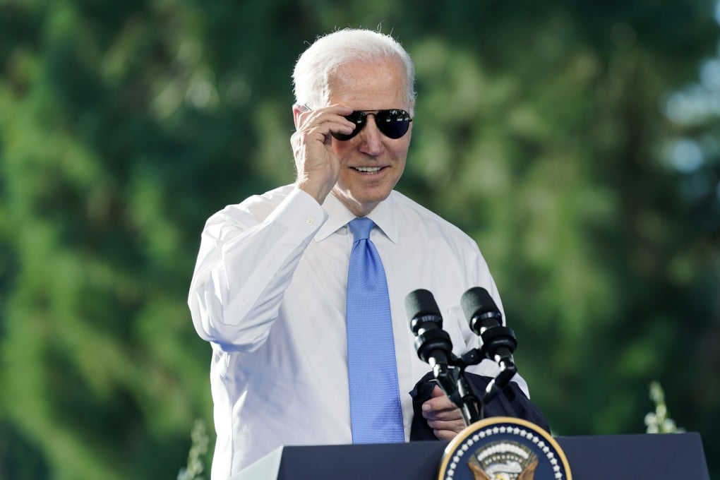 US President Joe Biden puts on his sunglasses toward the end of a news conference after meeting with Russian President Vladimir Putin. Photo: AP