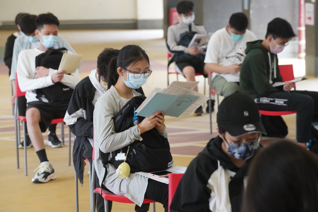 DSE 2021 candidates prepare to sit Day 2 of their core subjects exams (English language) at a school in San Po Kong on April 27. Photo: Winson Wong
