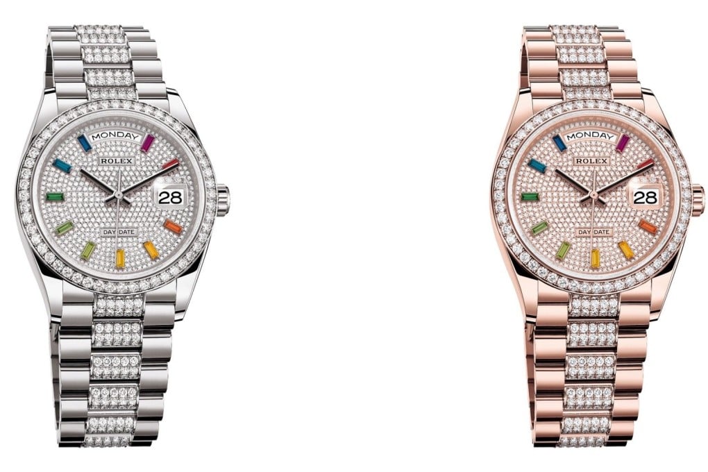 The Rolex Day-Date 36 has a diamond-paved dial, with 10 fancy-coloured sapphires as hour markers. Whether it’s for Pride Month or just to add a little colour on your wrist, rainbow watches are very popular.