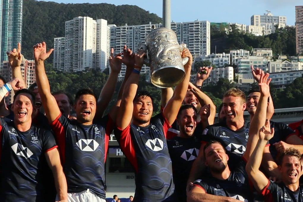 The Hong Kong men’s rugby team celebrate another win in the Asia Rugby Championship after beating South Korea at the Hong Kong Football Club in Happy Valley in 2019. Photo: SCMP / Edmond So