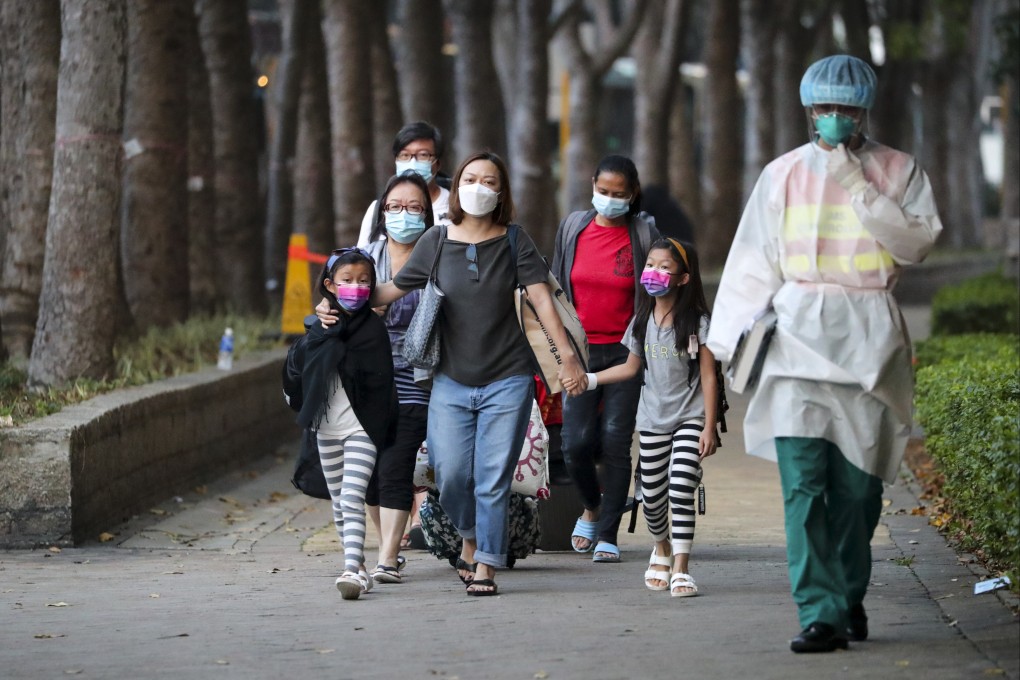 People from a building in Tung Chung are evacuated to a quarantine centre after a resident was found to be infected with a mutated Covid-19 strain on April 30. Photo: Edmond So