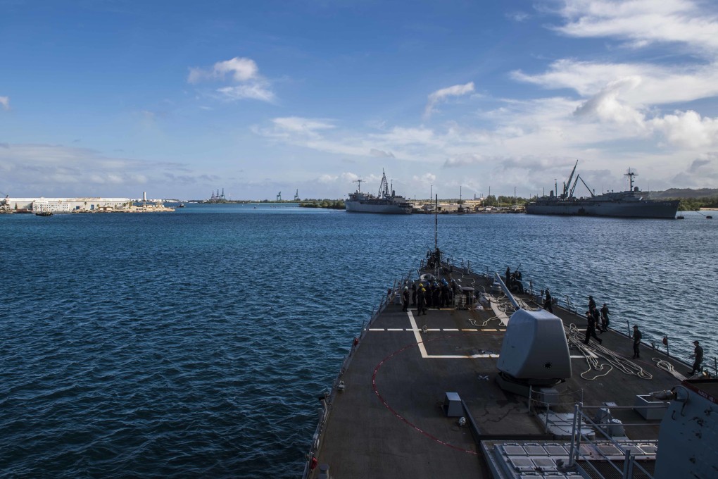 A US Navy guided-missile destroyer docked in Apre Harbour, Guam. File photo: US Navy via AFP
