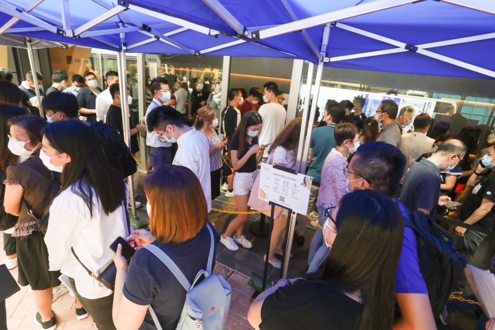 Buys queueing for Vanke Holding Hong Kong’s Vau Residence property at the developer’s sales office at The Campton in Cheung Sha Wan on June 19, 2021. Photo: Jonathan Wong