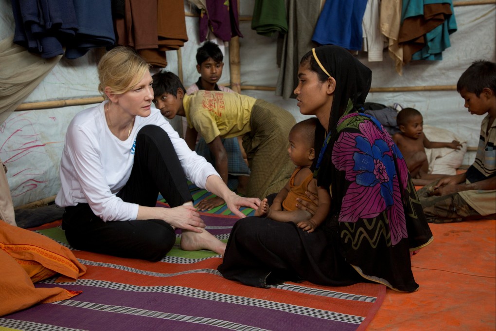 Actor Cate Blanchett meets Rohingya refugees in Bangladesh. File photo: UNHCR via Reuters