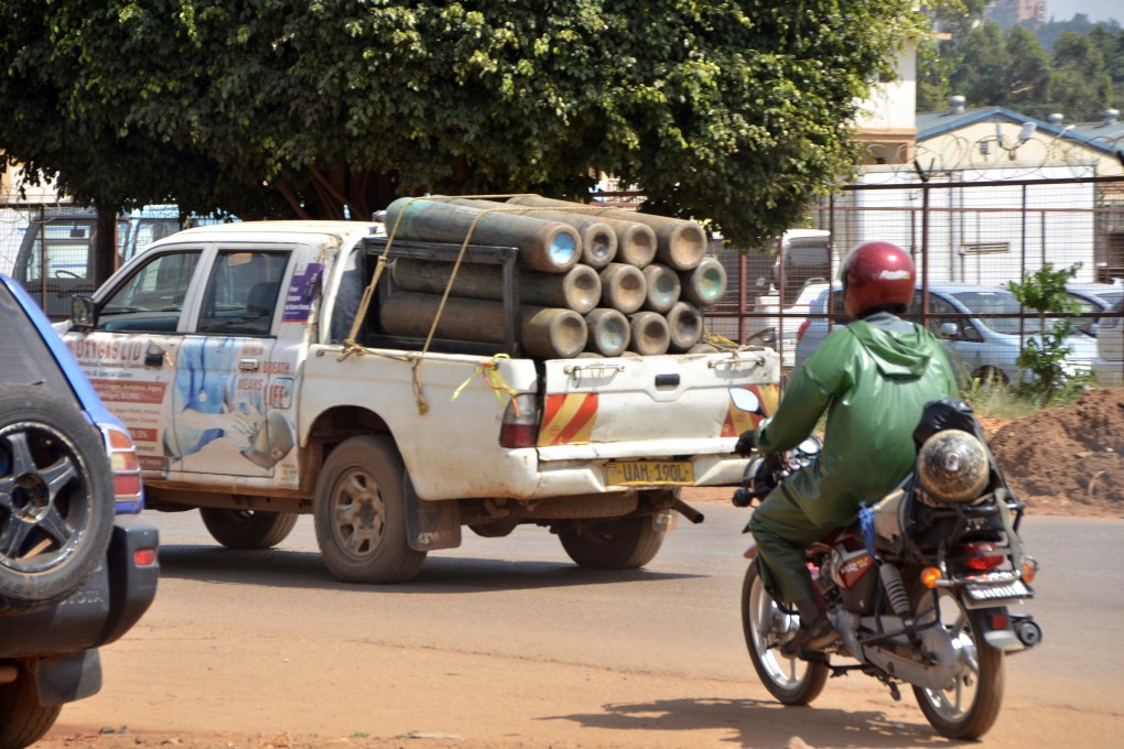 A truck carrying refilled oxygen cylinders in the Ugandan capital Kampala. Photo: Xinhua