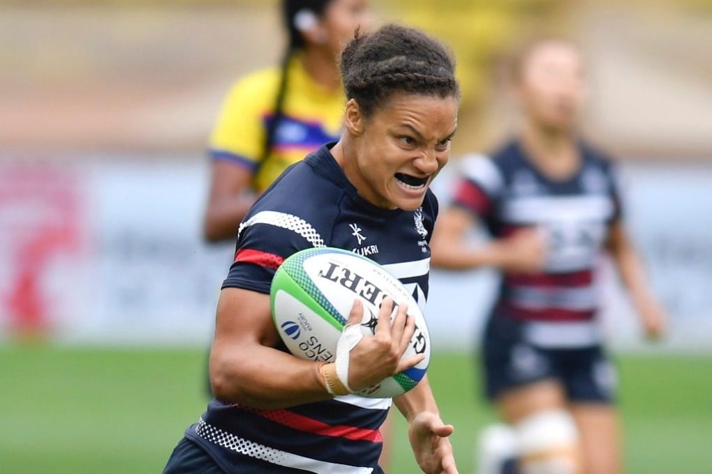 Hong Kong women’s rugby sevens co-captain Natasha Olson-Thorne scores a second try against Colombia in a pool match at the World Rugby Sevens Repechage in the Stade Louis II in Monaco. Photo: Getty / World Rugby