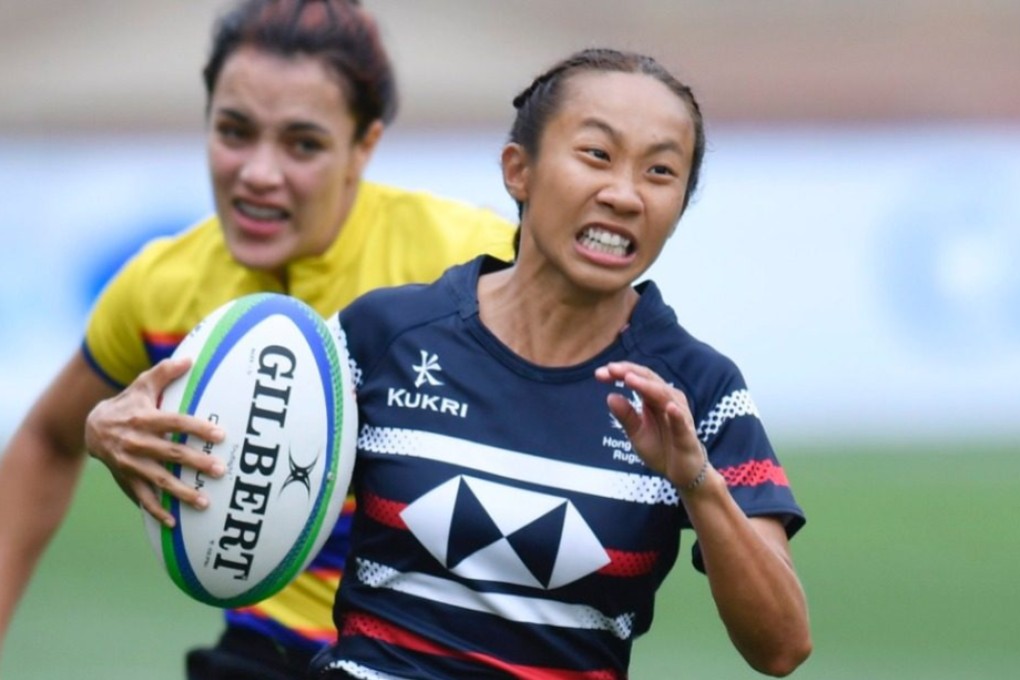 Hong Kong women’s rugby sevens player Chong Ka-yan scores a try against Colombia in a pool match at the World Rugby Sevens Repechage in the Stade Louis II in Monaco. Photo: Getty / World Rugby