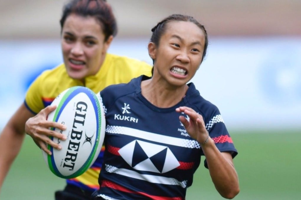 Hong Kong women’s rugby sevens player Chong Ka-yan scores a try against Colombia in a pool match at the World Rugby Sevens Repechage in the Stade Louis II in Monaco. Photo: Getty / World Rugby