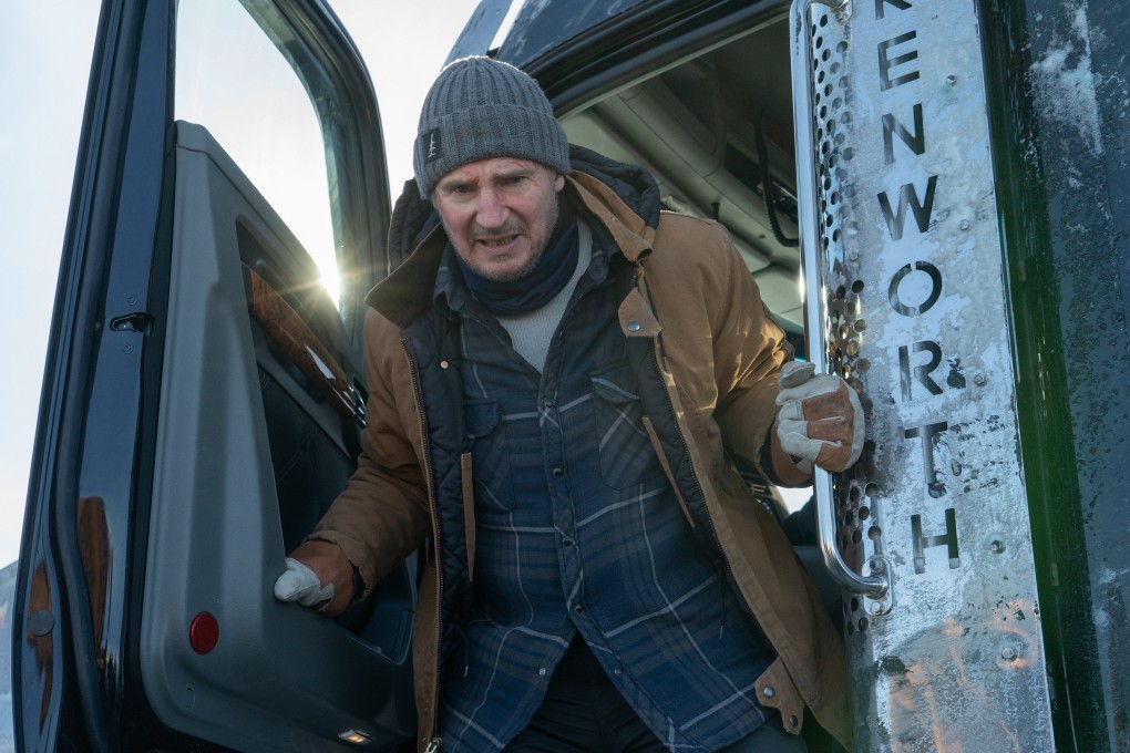 Liam Neeson in a still from The Ice Road (category IIA), directed by Jonathan Hensleigh. Photo: Allen Fraser/Netflix.