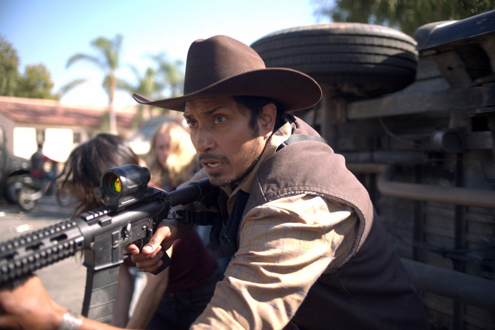 Tenoch Huerta in a still from The Forever Purge (category IIB), directed by Everardo Gout. Josh Lucas and Will Patton co-star.