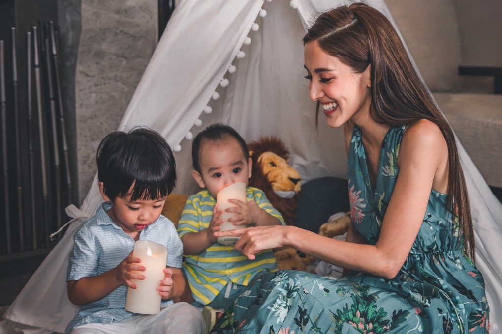 Former Miss Hong Kong and TVB actress Grace Chan stepped back from showbusiness to look after her two sons Rafael (left) and Yannick (centre).
