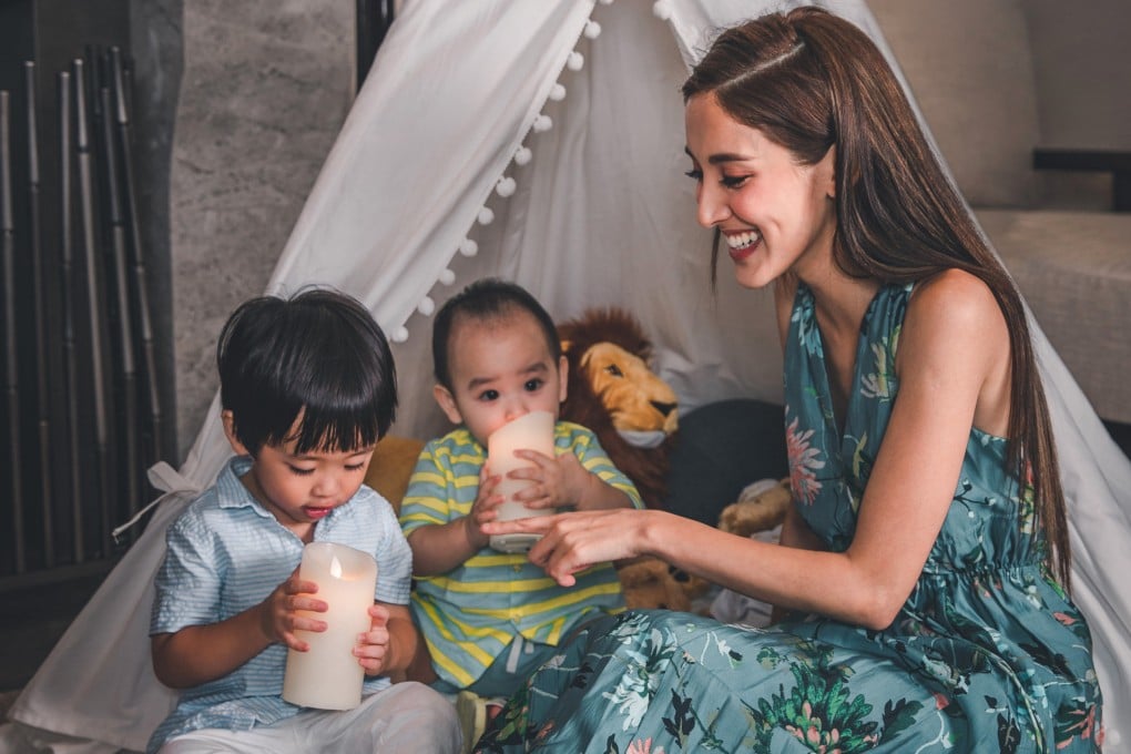 Former Miss Hong Kong and TVB actress Grace Chan stepped back from showbusiness to look after her two sons Rafael (left) and Yannick (centre).