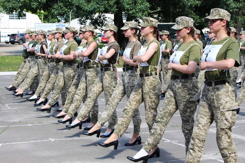 Female soldiers in Ukraine hit the headlines when photos revealed they were practising for a military parade march in heels. Photo: AFP