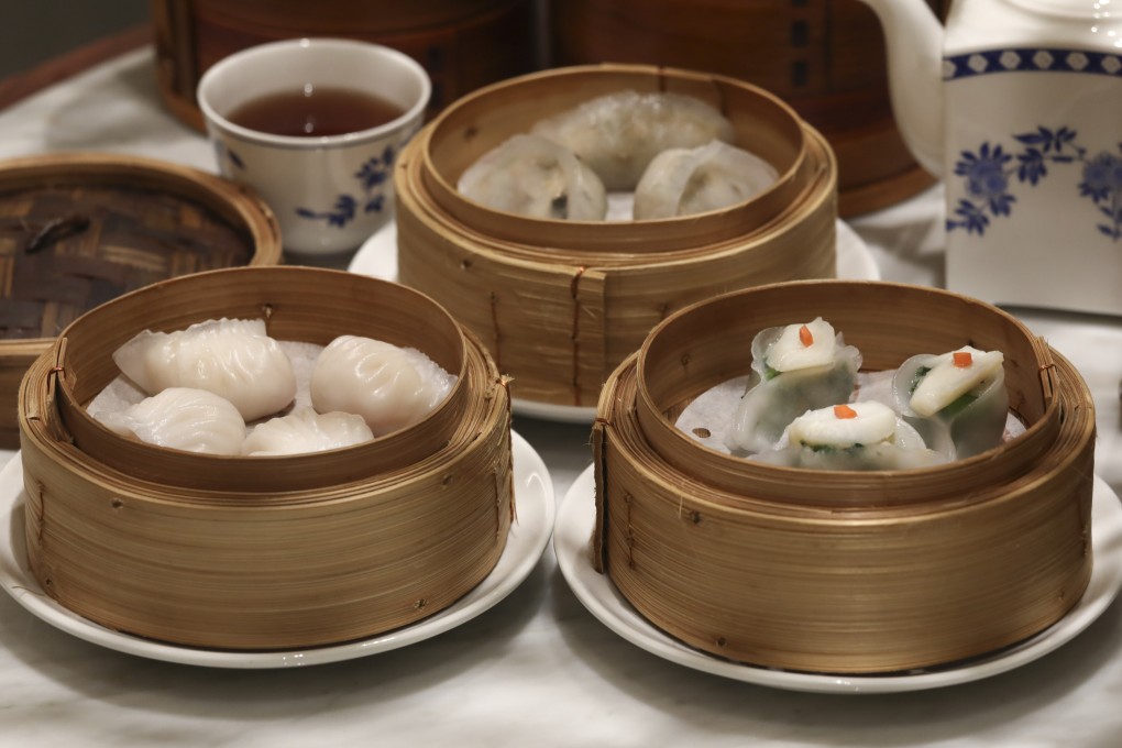 (From left) steamed shrimp dumplings, vegetable dumplings and phoenix eye dumplings at dim sum restaurant House of Orient in Central. Photo: Jonathan Wong
